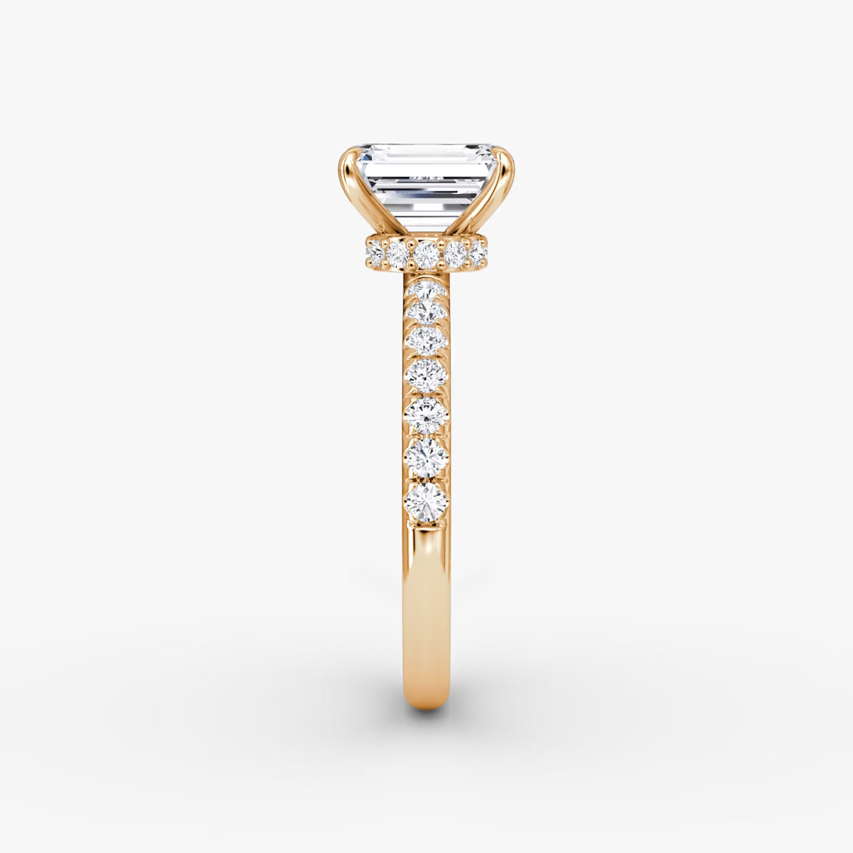 Emerald Secret Halo Diamond Ring with Pavé Setting