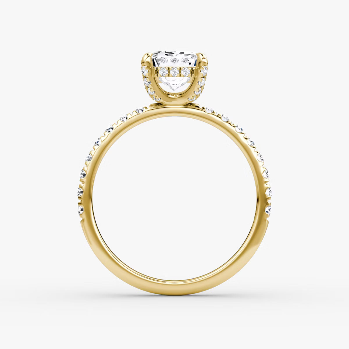 Emerald Hidden Halo Diamond Ring with Pavé Setting and Prong-Set Accents