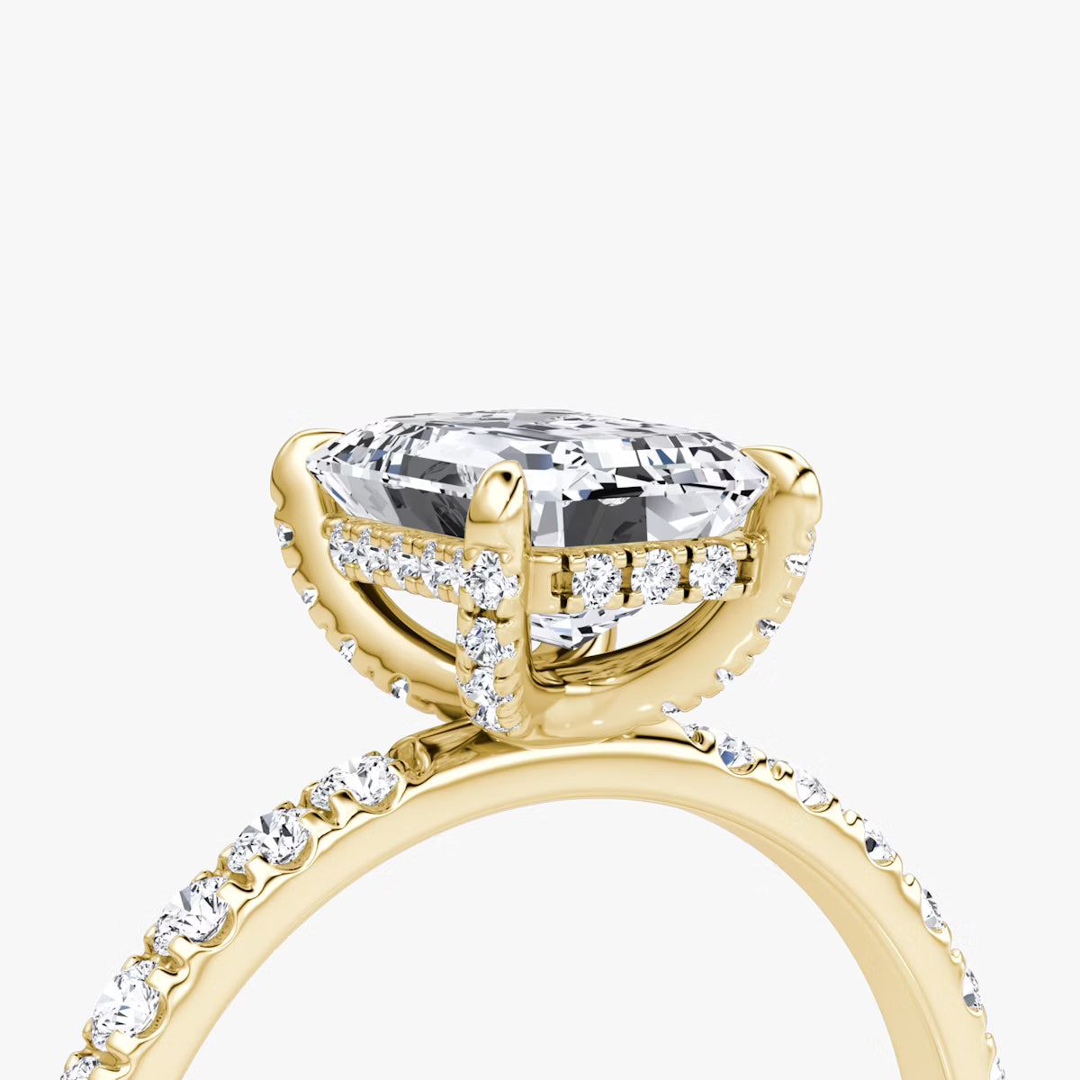 Emerald Hidden Halo Diamond Ring with Pavé Setting and Prong-Set Accents