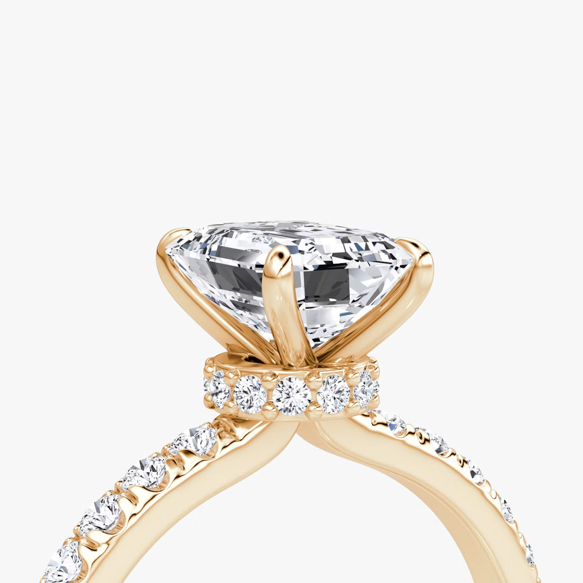Emerald Secret Halo Diamond Ring with Pavé Setting