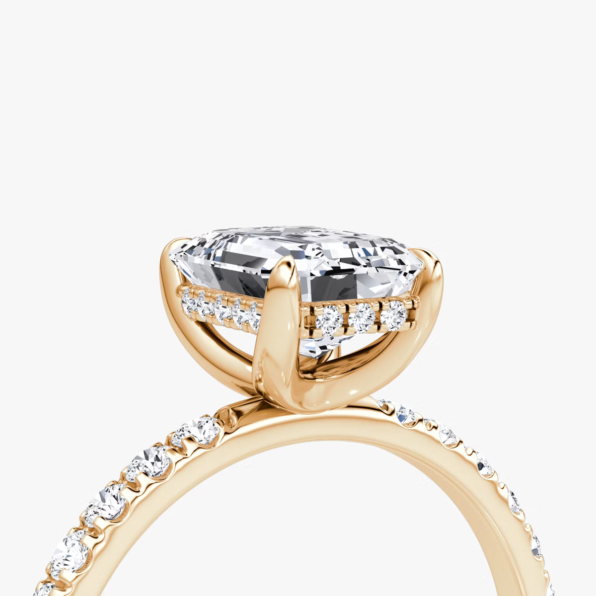 Emerald Hidden Halo Diamond Ring with Pavé Setting