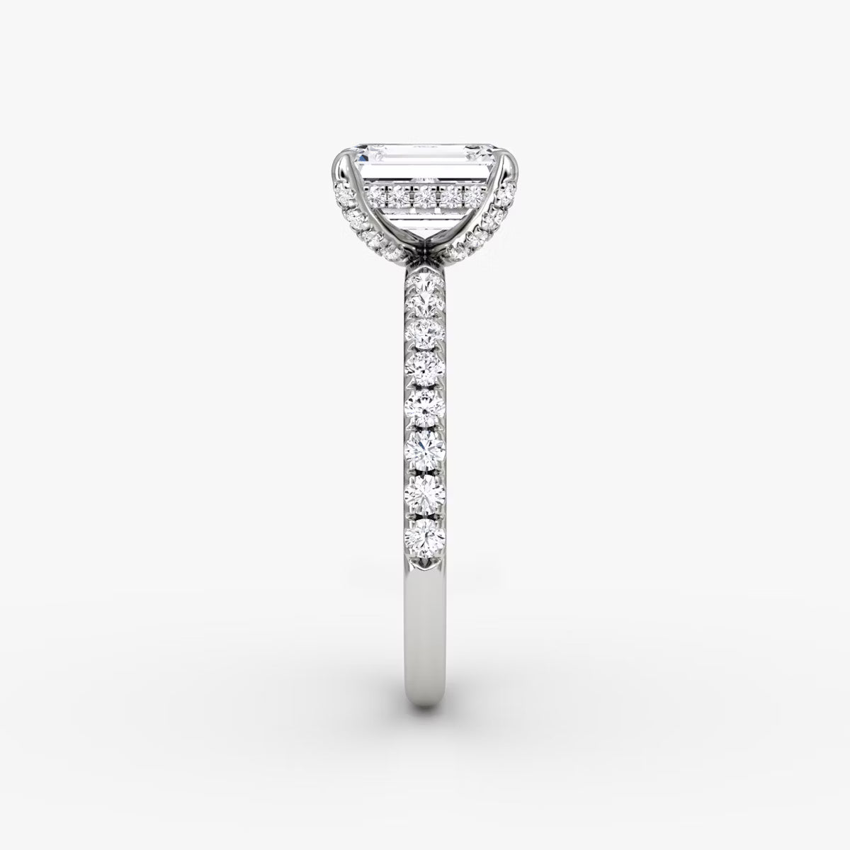 Emerald Hidden Halo Diamond Ring with Pavé Setting and Prong-Set Accents