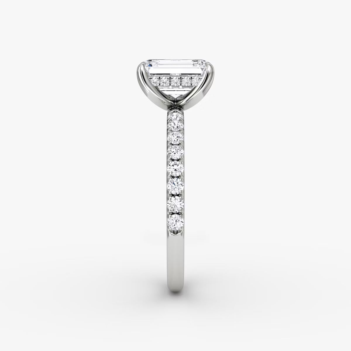 Emerald Hidden Halo Diamond Ring with Pavé Setting
