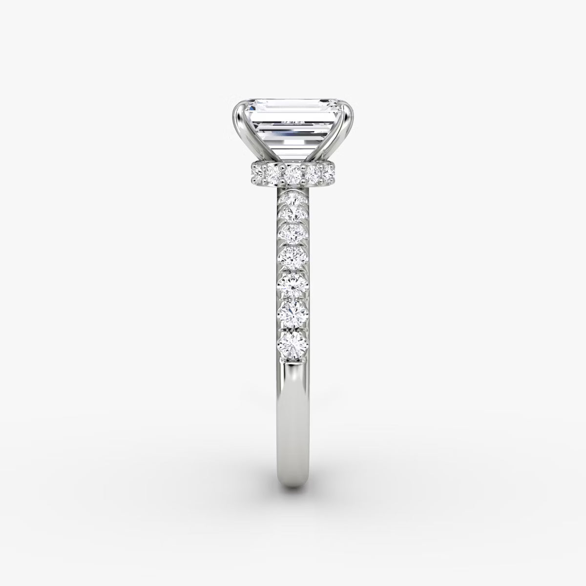 Emerald Secret Halo Diamond Ring with Pavé Setting