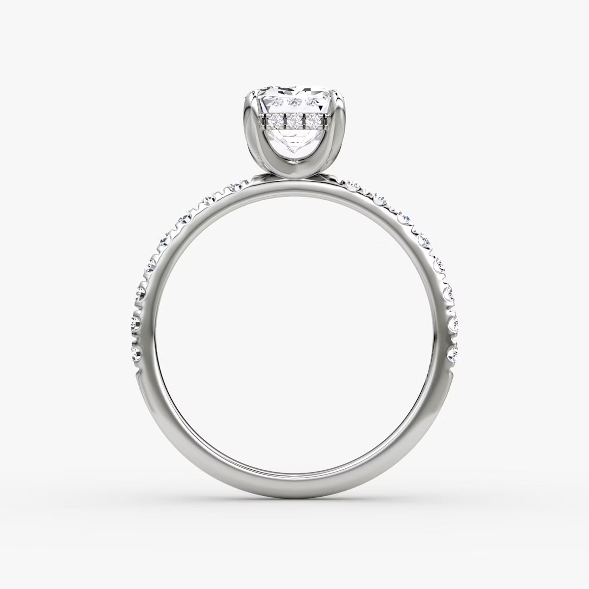 Emerald Hidden Halo Diamond Ring with Pavé Setting