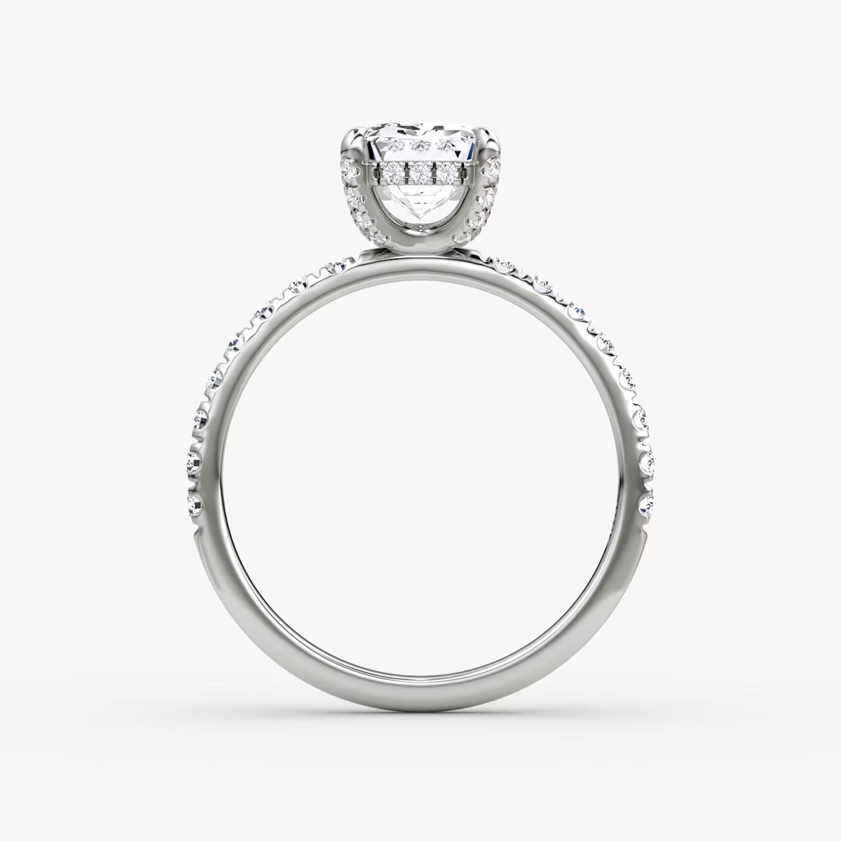 Emerald Hidden Halo Diamond Ring with Pavé Setting and Prong-Set Accents