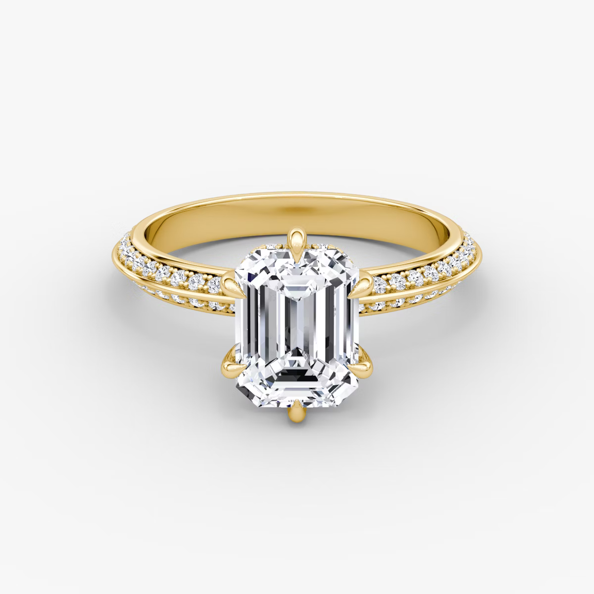 The Sculpted Emerald Hidden Halo Diamond Ring with Pavé Setting