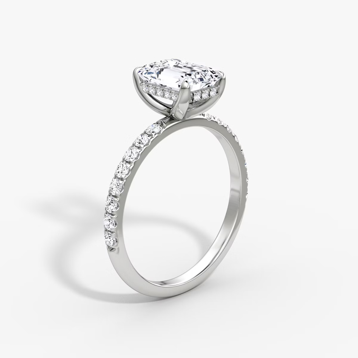 Emerald Hidden Halo Diamond Ring with Pavé Setting