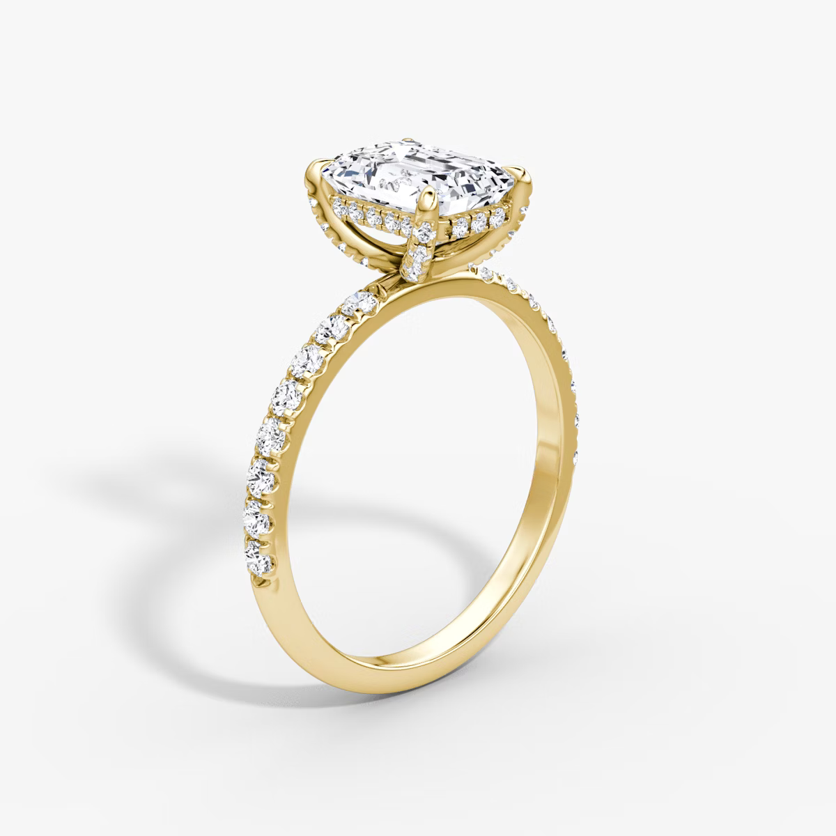 Emerald Hidden Halo Diamond Ring with Pavé Setting and Prong-Set Accents