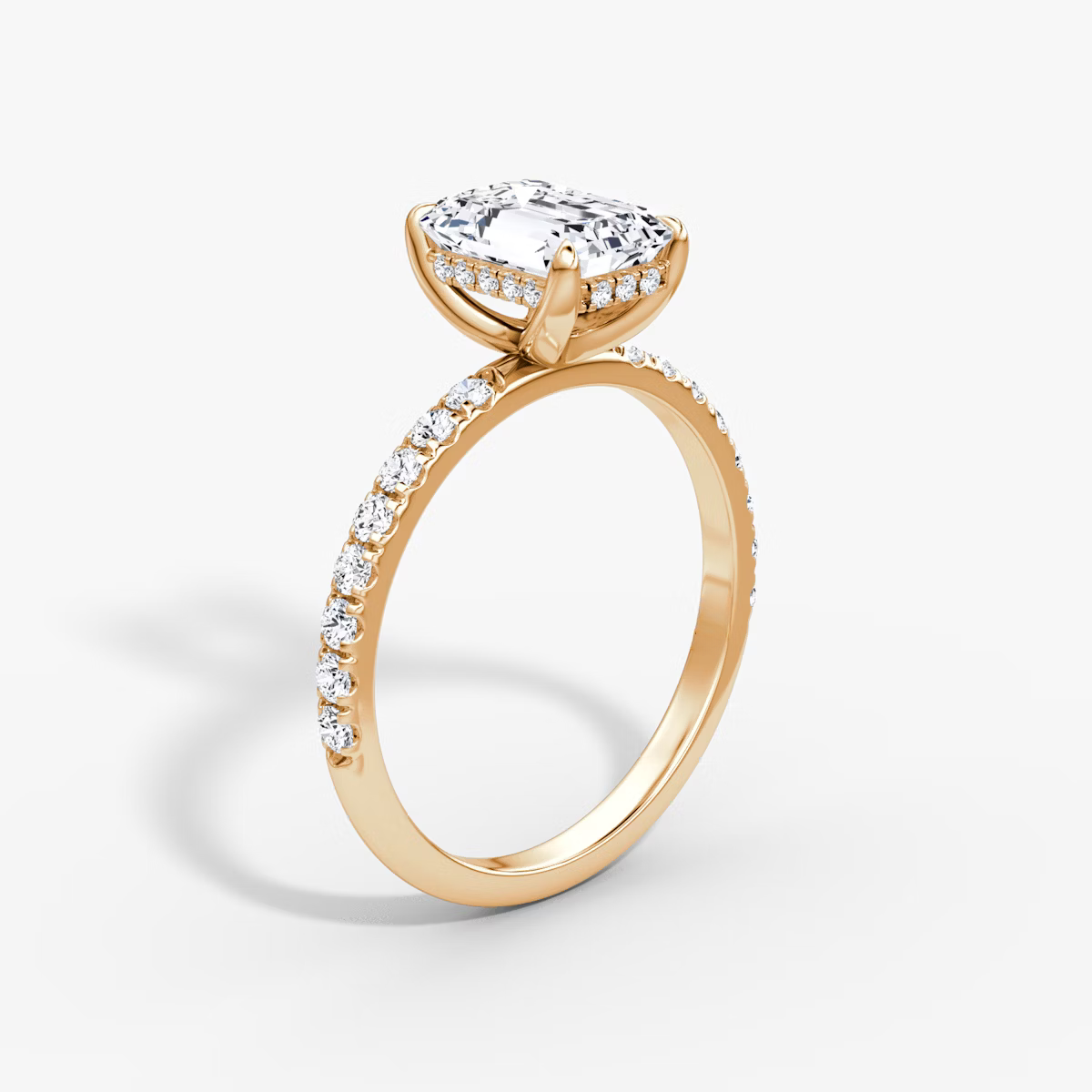 Radiant Hidden Halo Diamond Ring with Pavé Setting