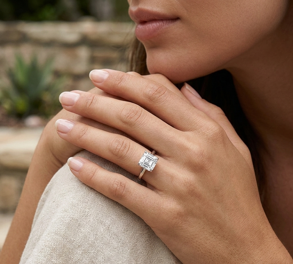 Asscher Hidden Halo Diamond Ring