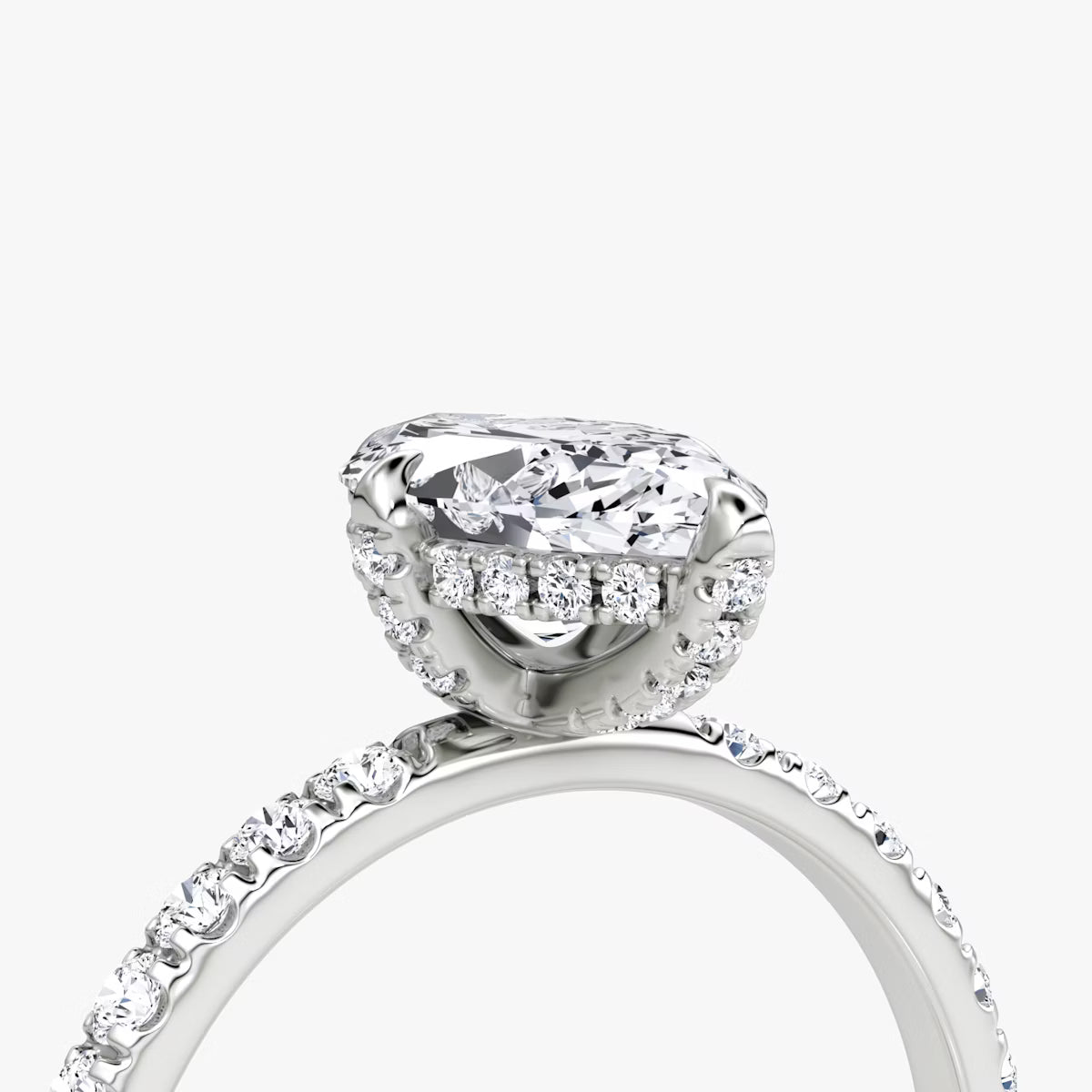 Marquise Hidden Halo Diamond Ring with Pavé Setting and Prong-Set Accents