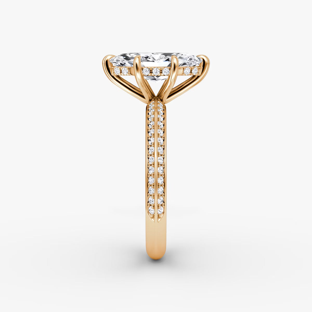 The Sculpted Marquise Hidden Halo Diamond Ring with Pavé Setting