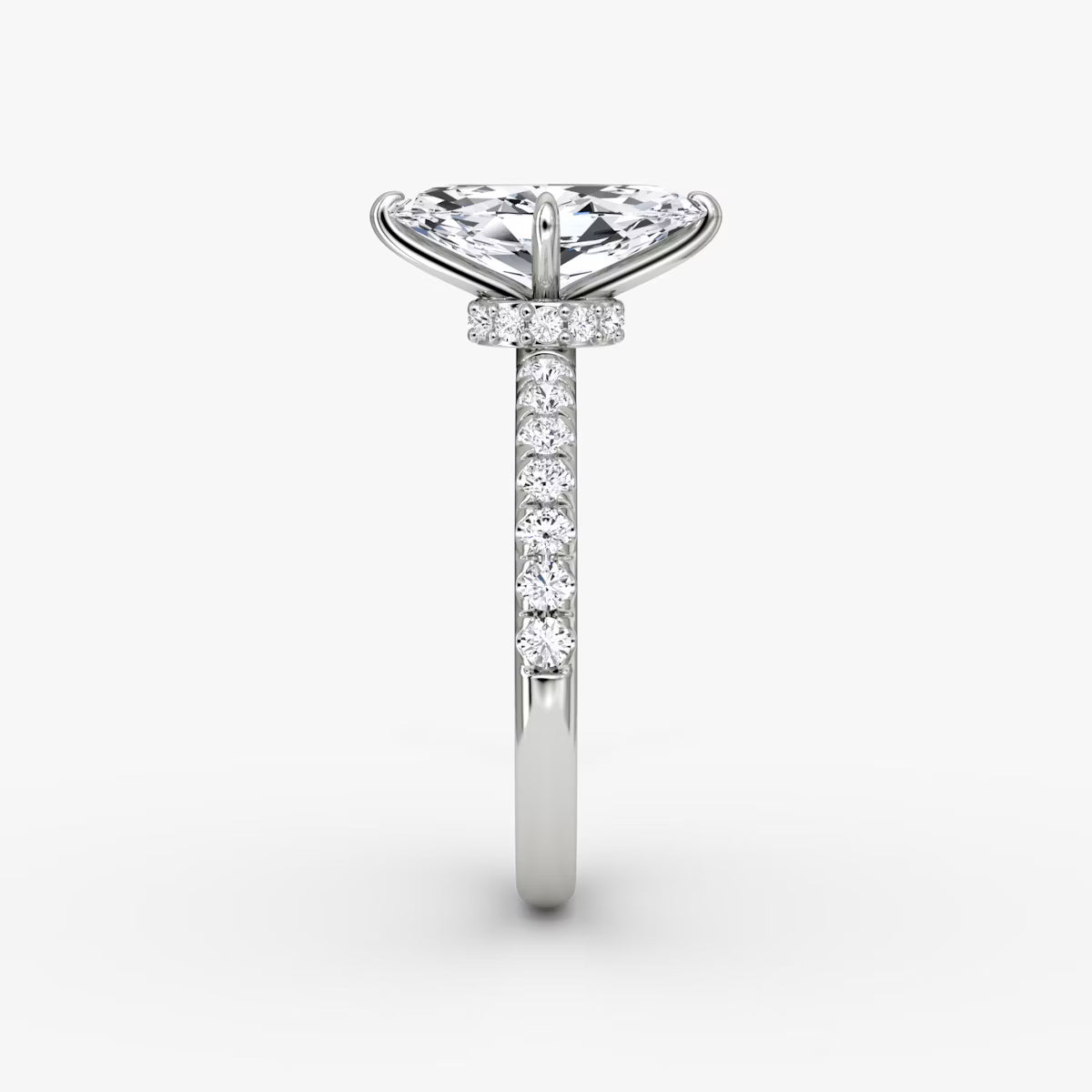 Marquise Secret Halo Diamond Ring with Pavé Setting