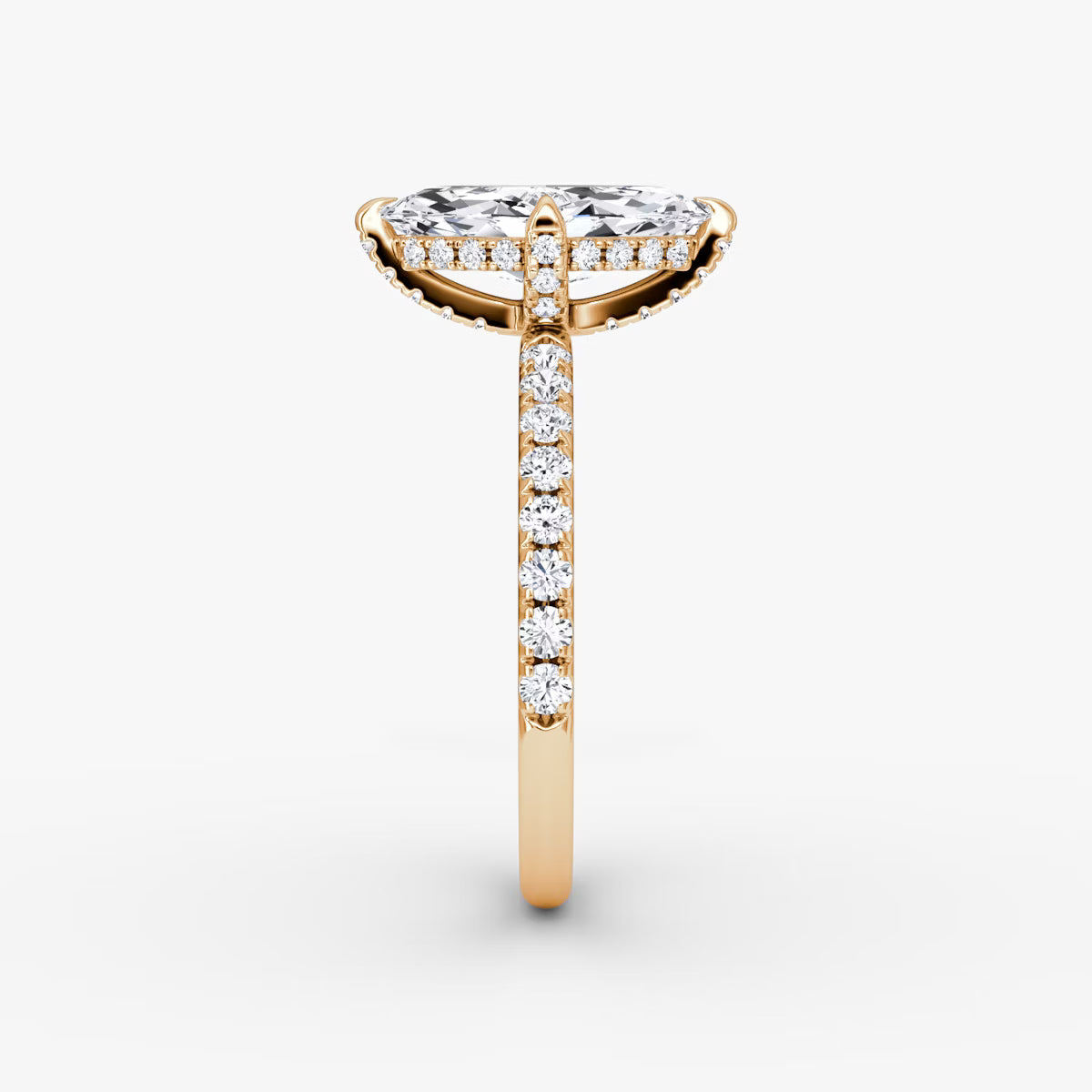 Marquise Hidden Halo Diamond Ring with Pavé Setting and Prong-Set Accents