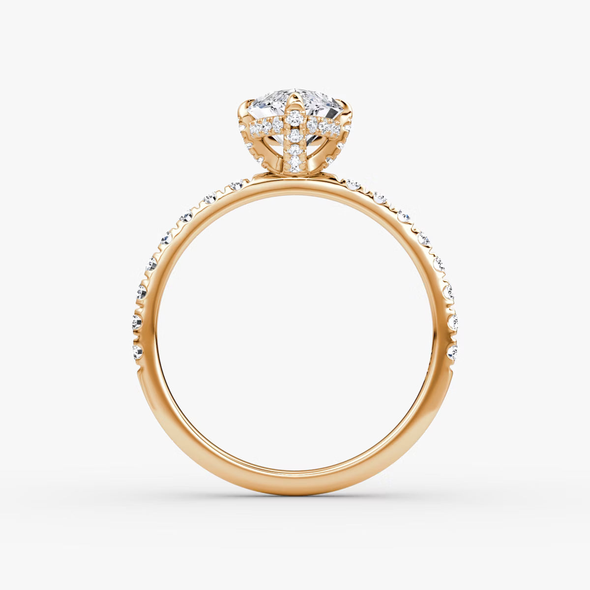 Marquise Hidden Halo Diamond Ring with Pavé Setting and Prong-Set Accents