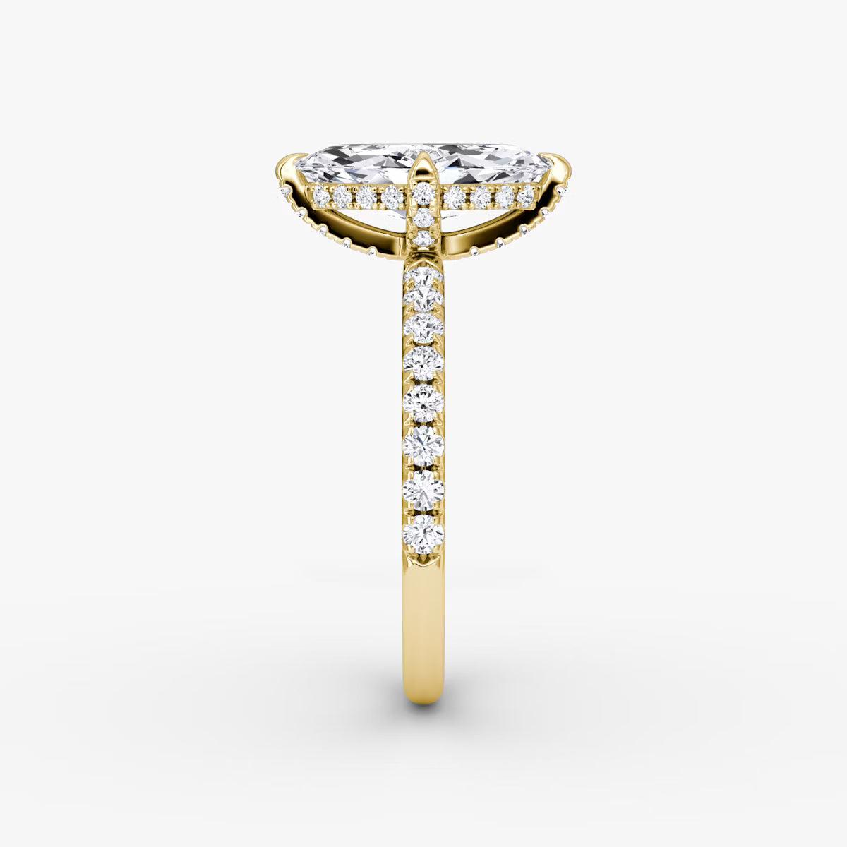 Marquise Hidden Halo Diamond Ring with Pavé Setting and Prong-Set Accents