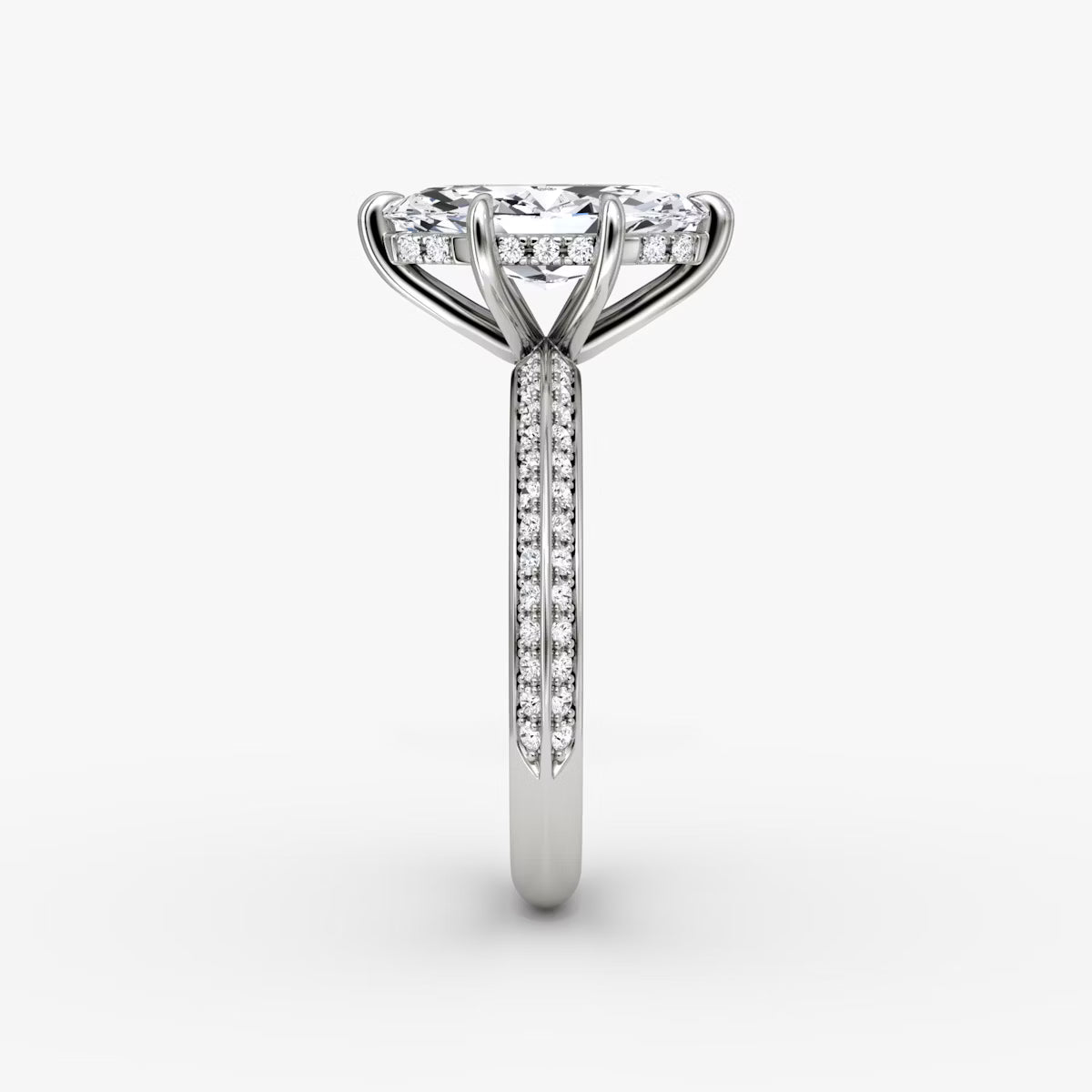 The Sculpted Marquise Hidden Halo Diamond Ring with Pavé Setting