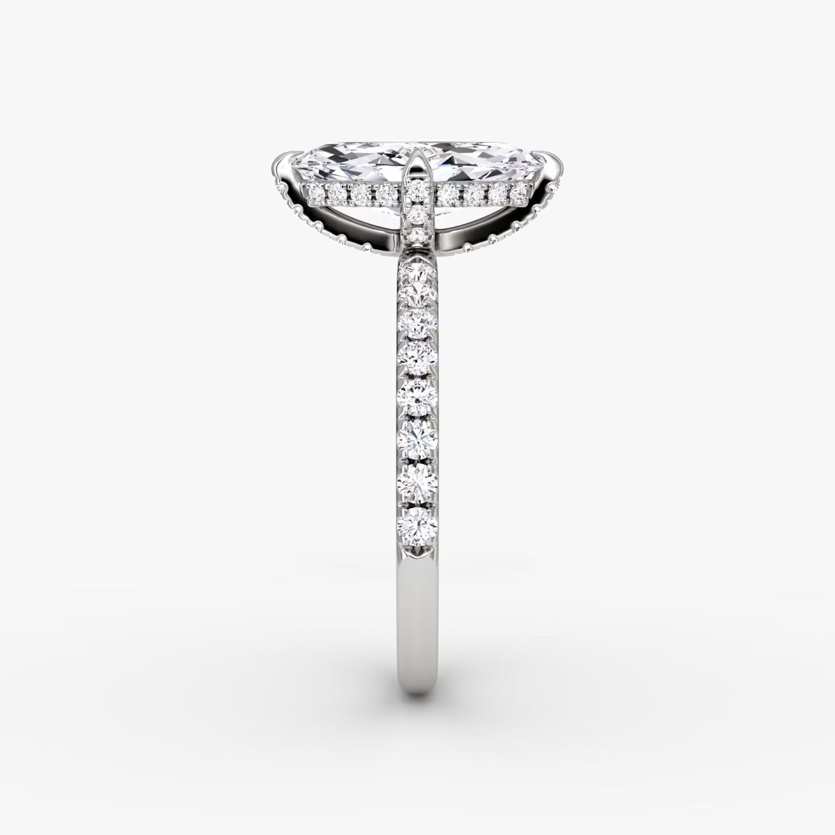 Marquise Hidden Halo Diamond Ring with Pavé Setting and Prong-Set Accents