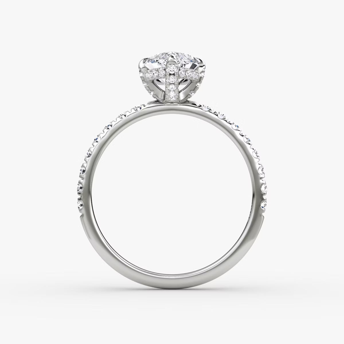Marquise Hidden Halo Diamond Ring with Pavé Setting and Prong-Set Accents