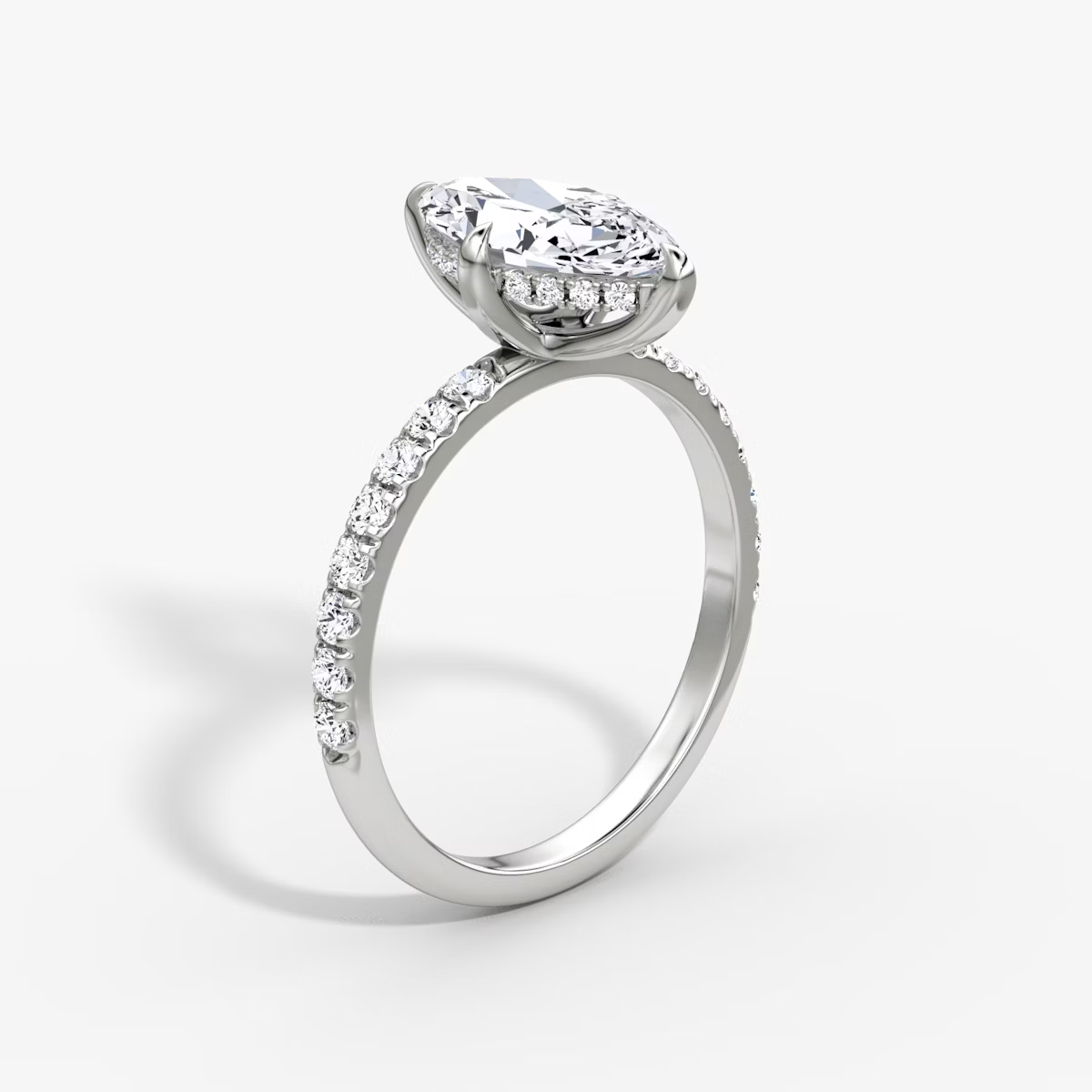 Marquise Hidden Halo Diamond Ring with Pavé Setting