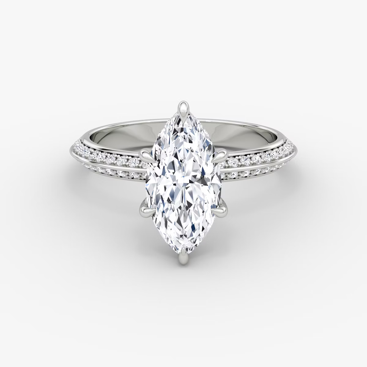 The Sculpted Marquise Hidden Halo Diamond Ring with Pavé Setting