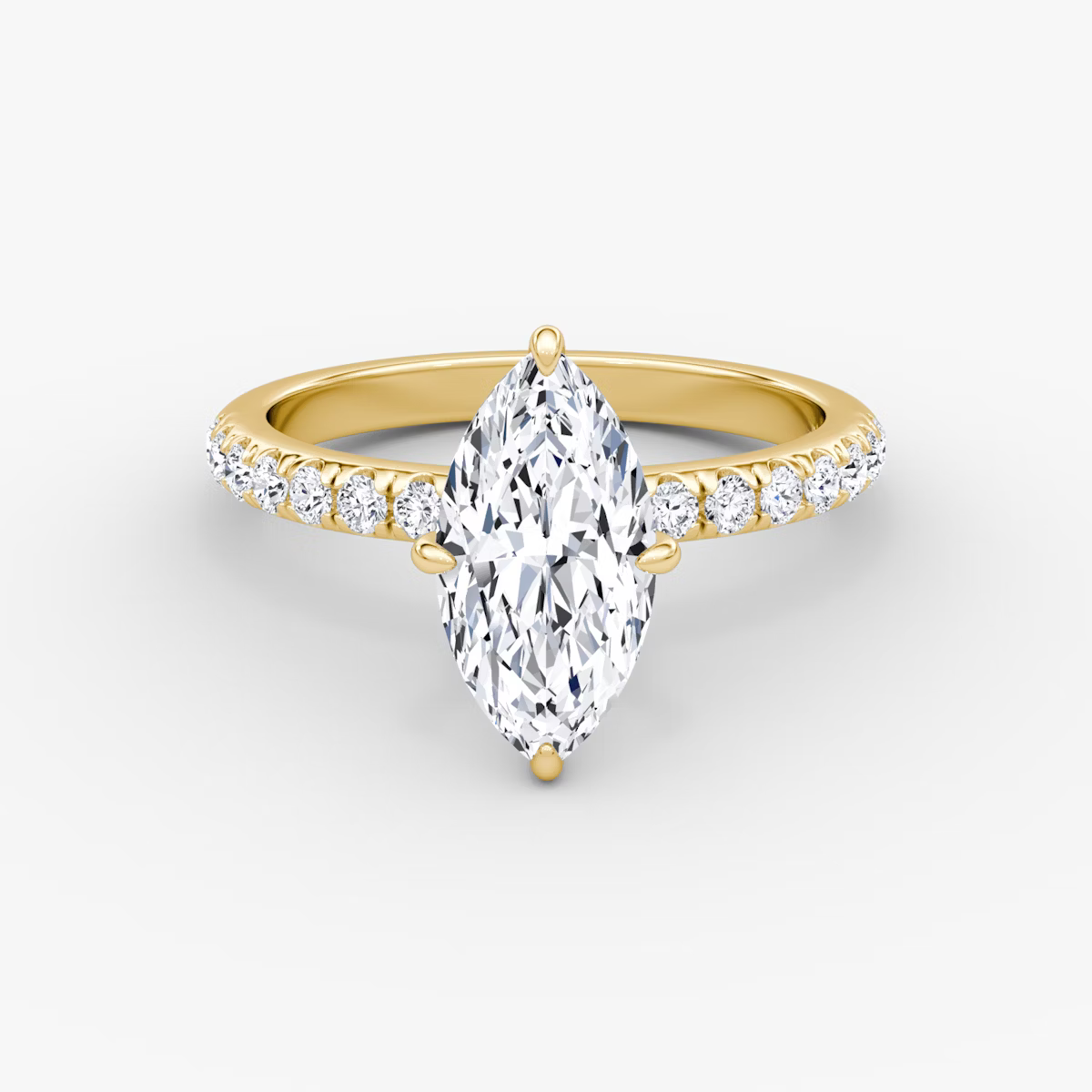 Marquise Hidden Halo Diamond Ring with Pavé Setting and Prong-Set Accents