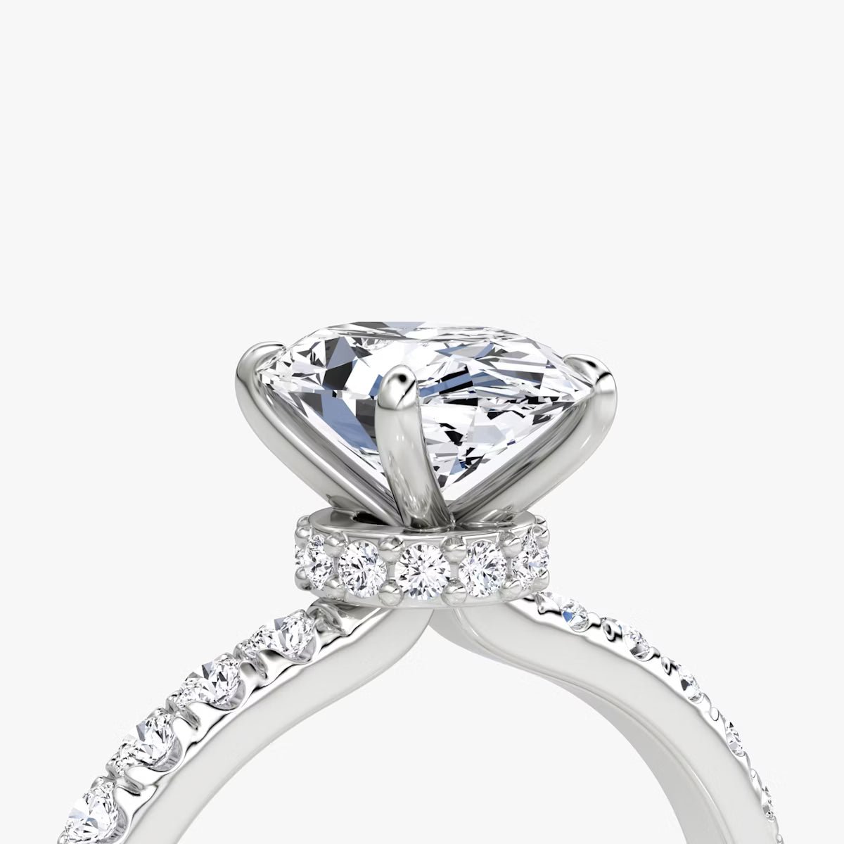 Oval Secret Halo Diamond Ring with Pavé Setting