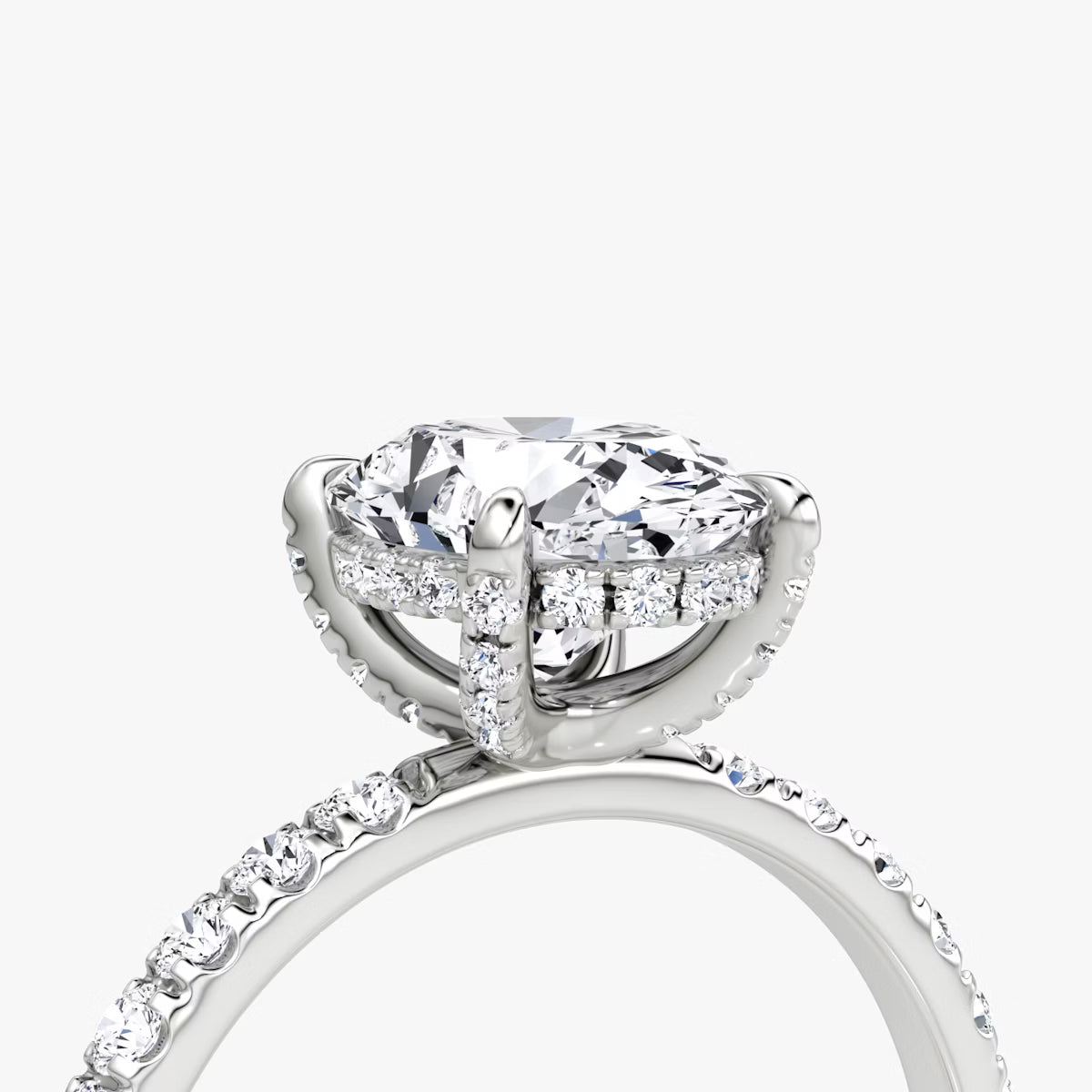 Oval Hidden Halo Diamond Ring with Pavé Setting and Prong-Set Accents