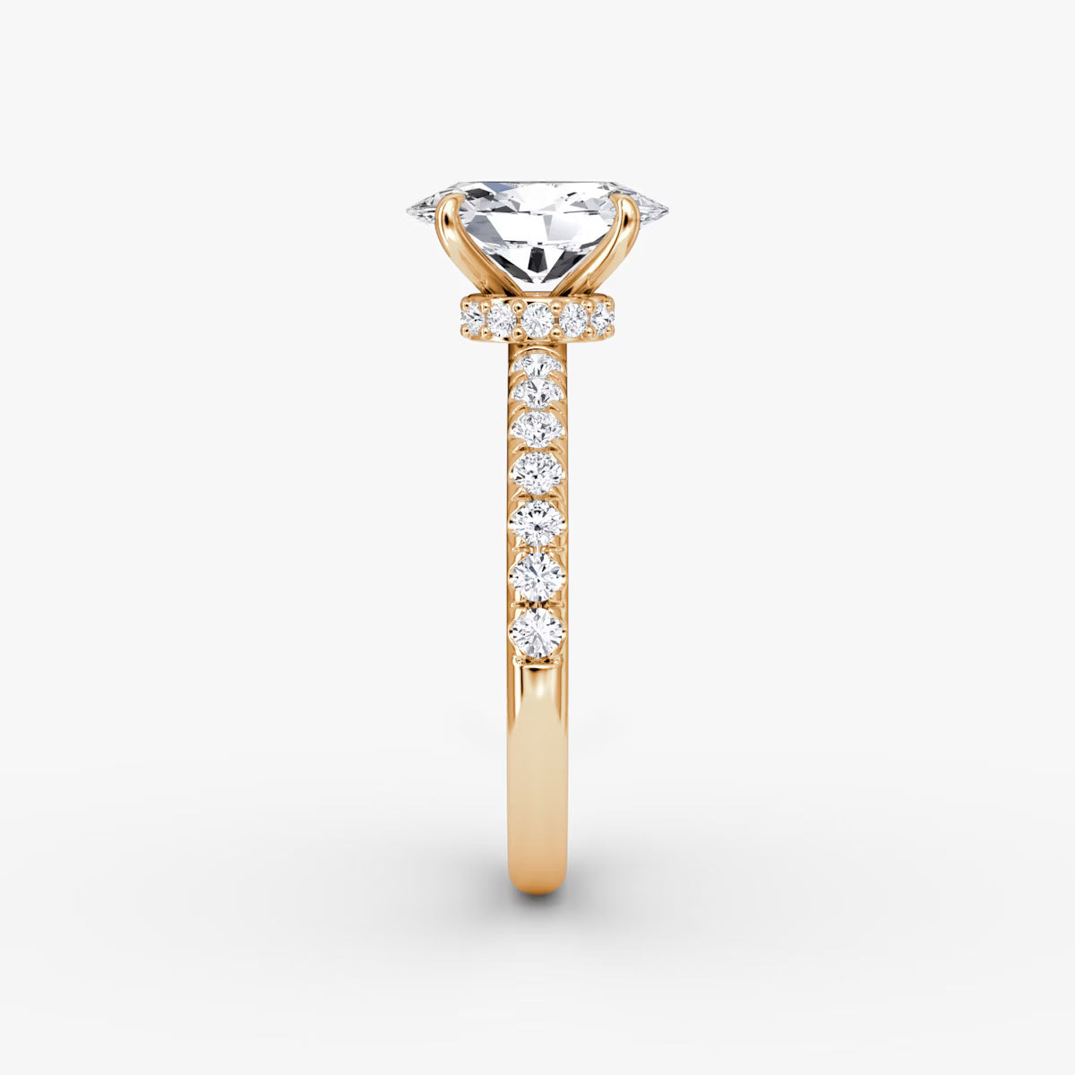 Oval Secret Halo Diamond Ring with Pavé Setting
