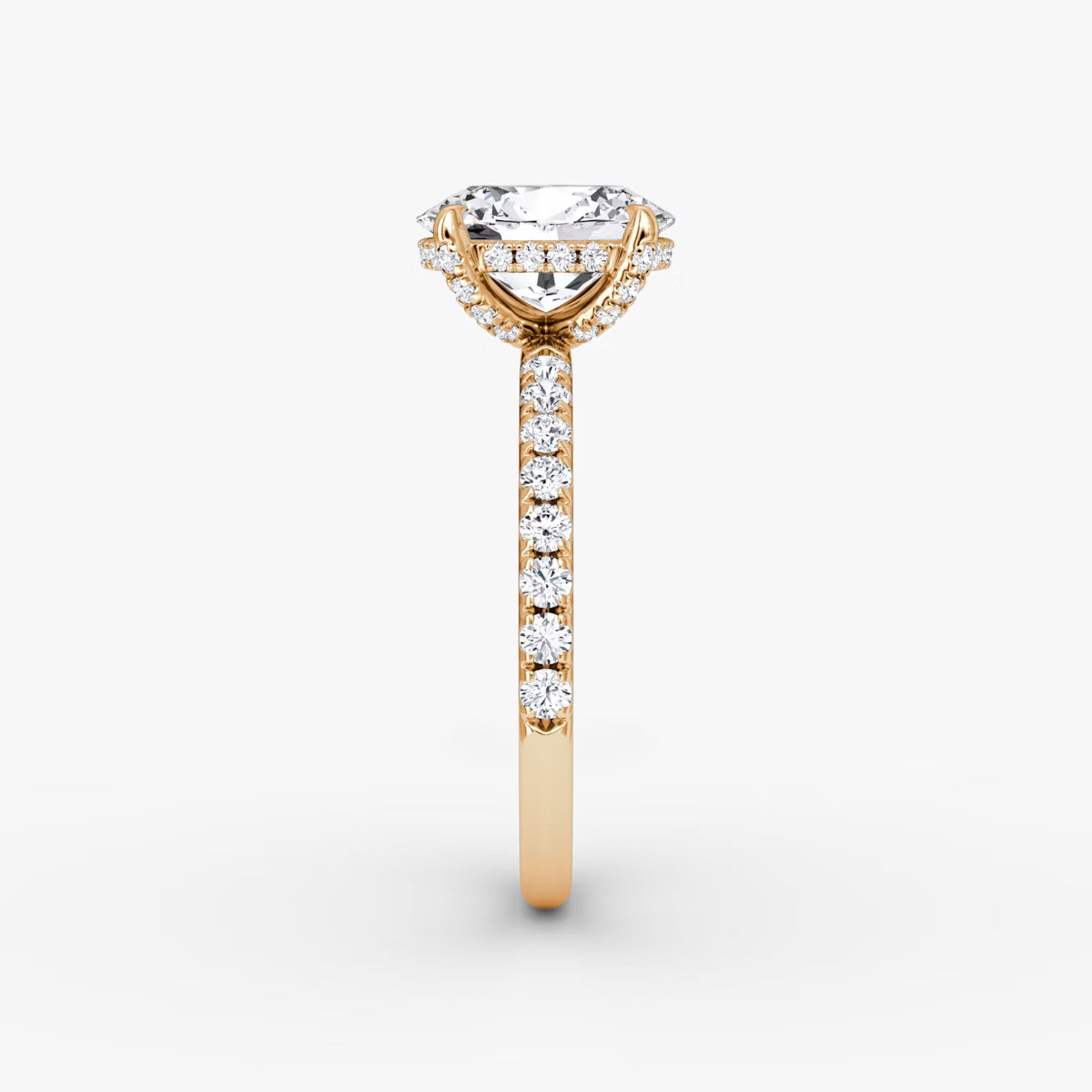 Oval Hidden Halo Diamond Ring with Pavé Setting and Prong-Set Accents
