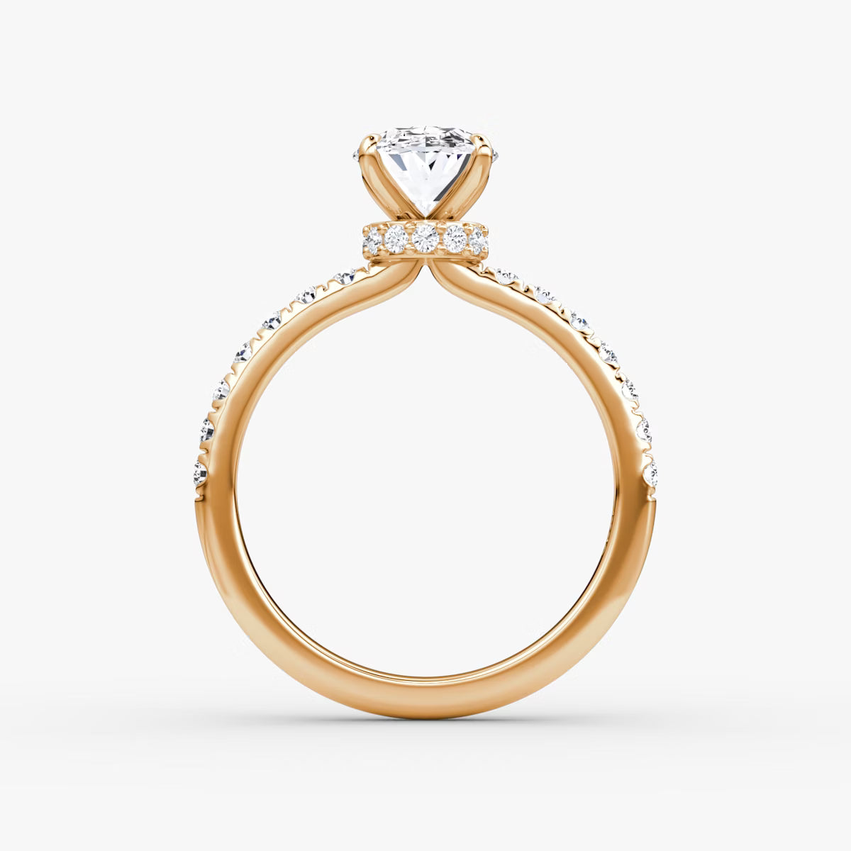 Oval Secret Halo Diamond Ring with Pavé Setting