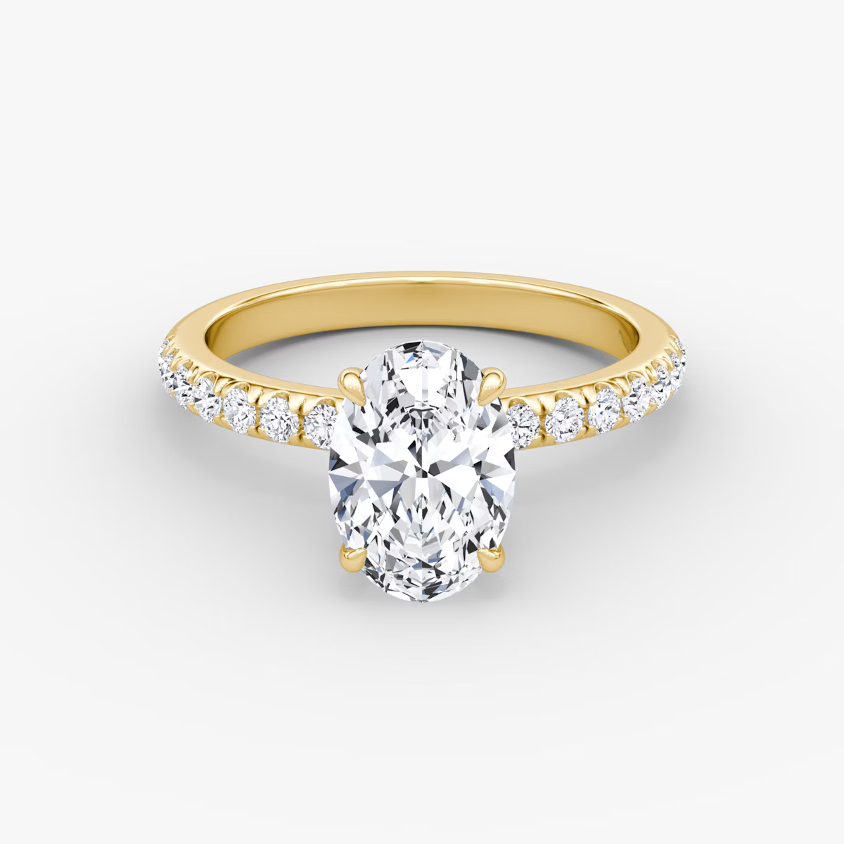 Oval Hidden Halo Diamond Ring with Pavé Setting and Prong-Set Accents