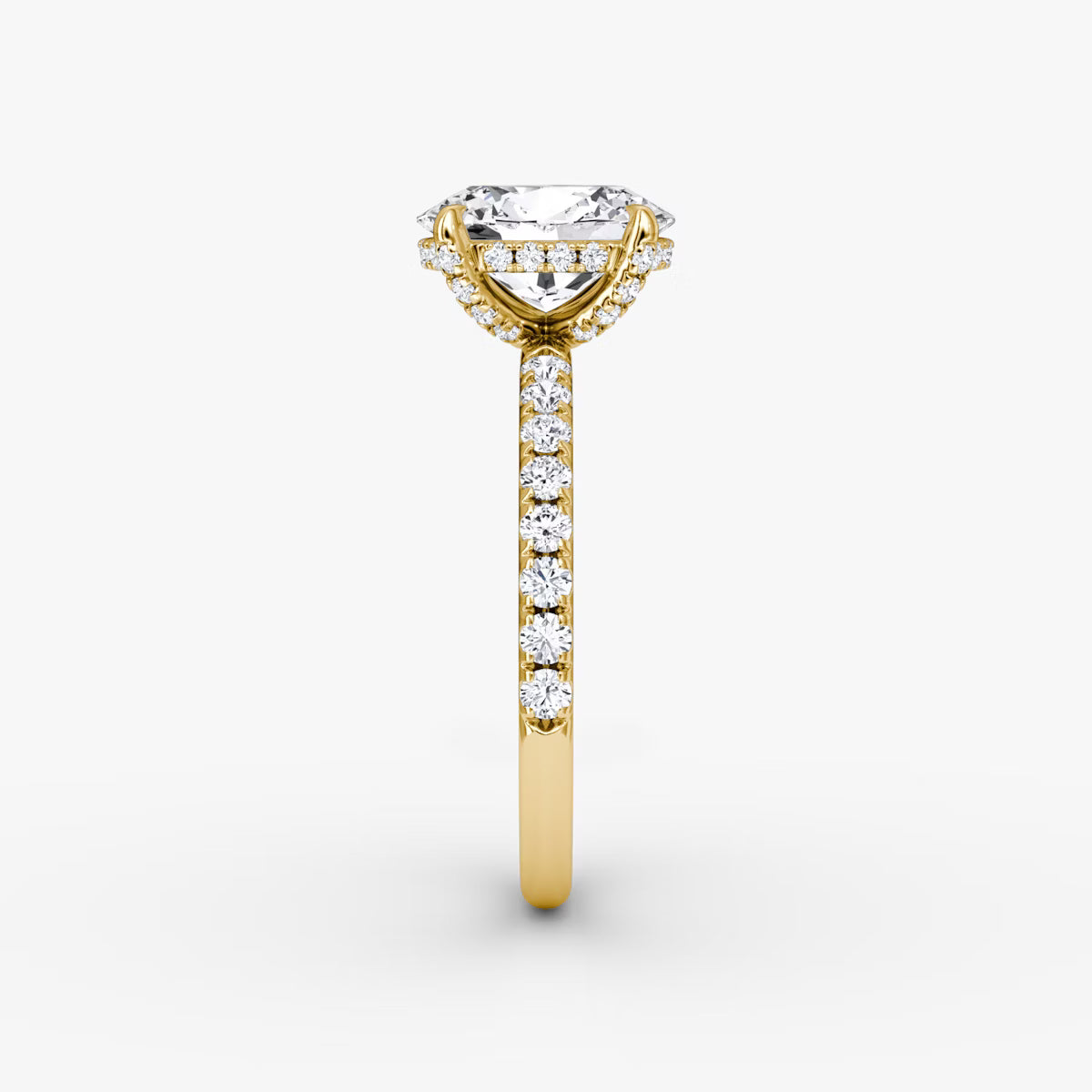 Oval Hidden Halo Diamond Ring with Pavé Setting and Prong-Set Accents