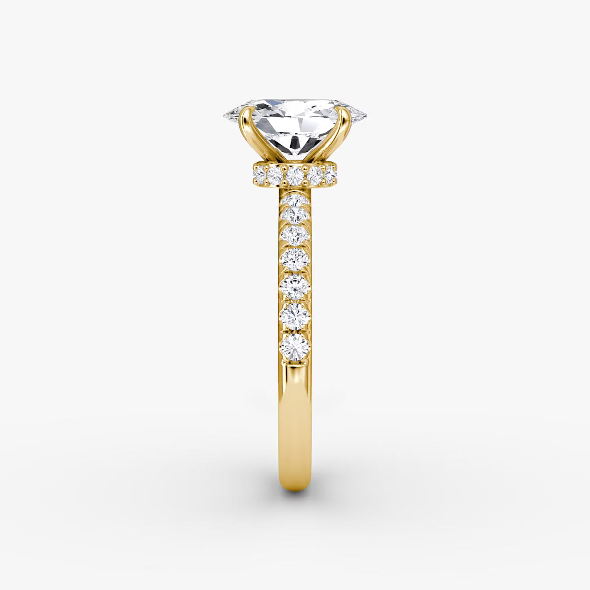 Oval Secret Halo Diamond Ring with Pavé Setting