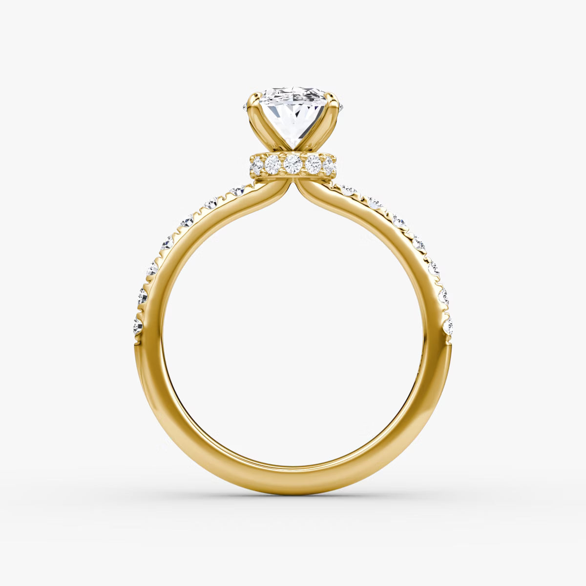Oval Secret Halo Diamond Ring with Pavé Setting
