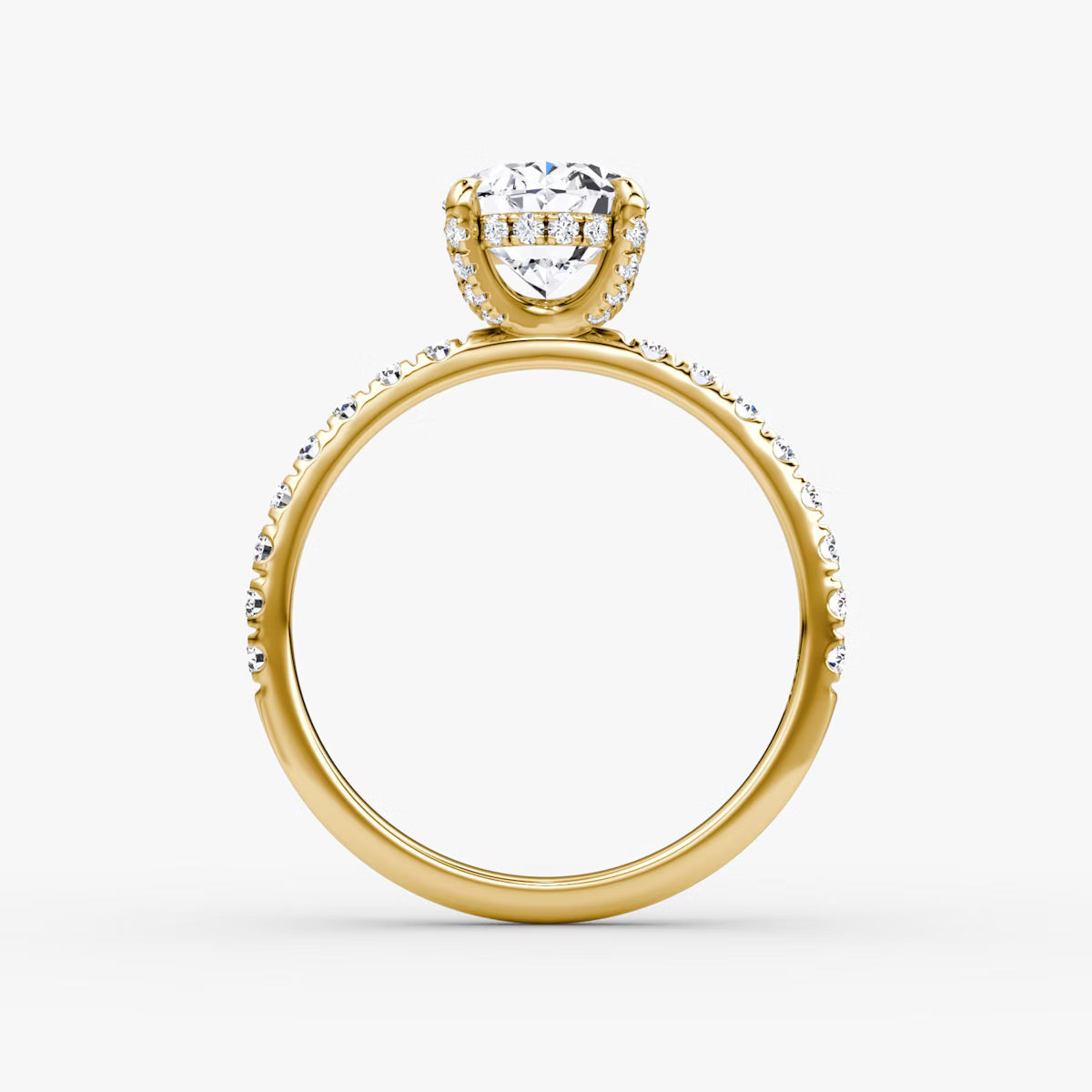 Oval Hidden Halo Diamond Ring with Pavé Setting and Prong-Set Accents