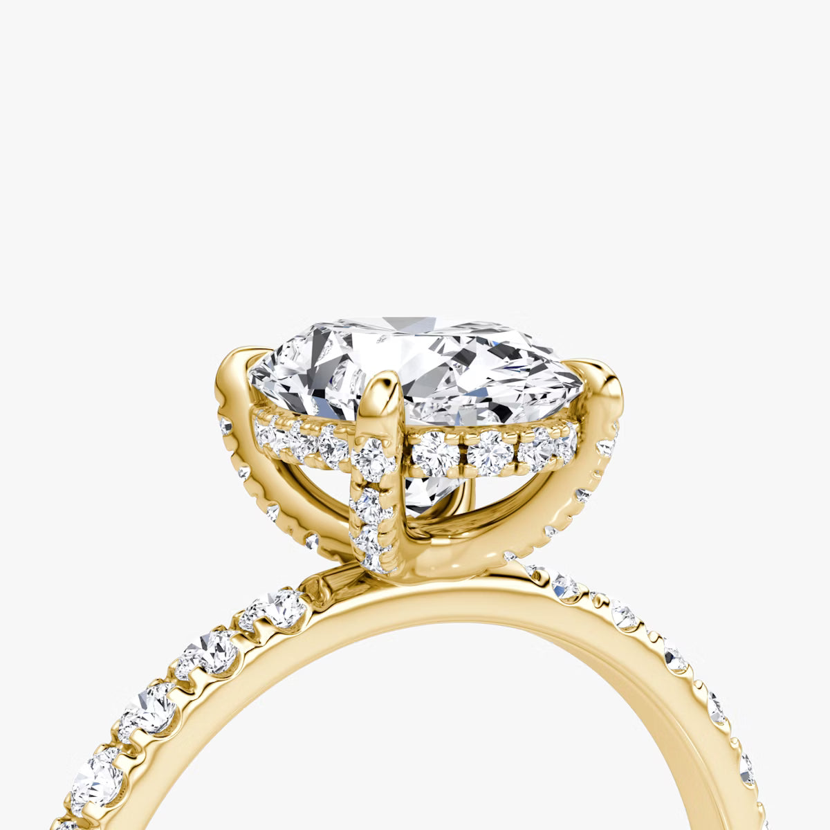 Oval Hidden Halo Diamond Ring with Pavé Setting and Prong-Set Accents
