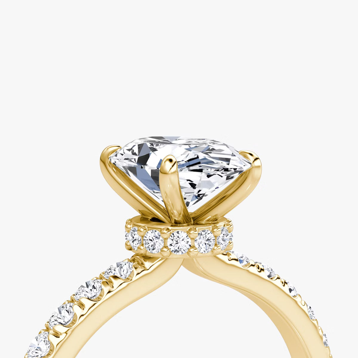 Oval Secret Halo Diamond Ring with Pavé Setting