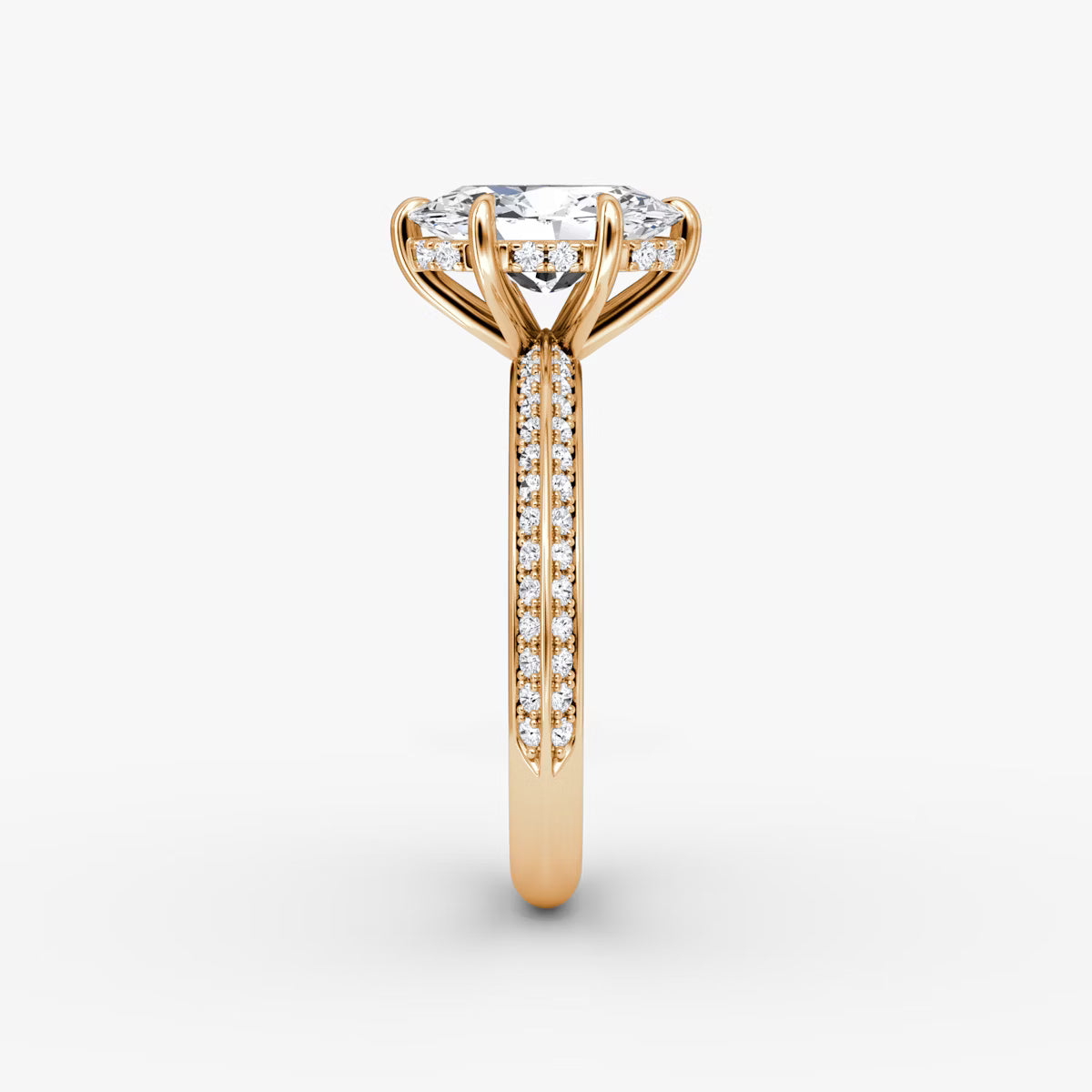 The Sculpted Oval Hidden Halo Diamond Ring with Pavé Setting