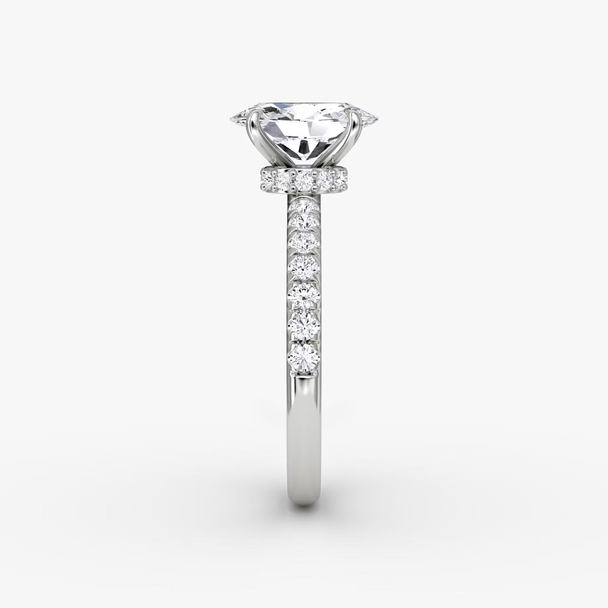 Oval Secret Halo Diamond Ring with Pavé Setting