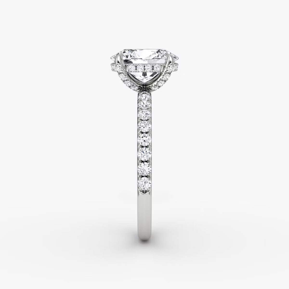 Oval Hidden Halo Diamond Ring with Pavé Setting and Prong-Set Accents