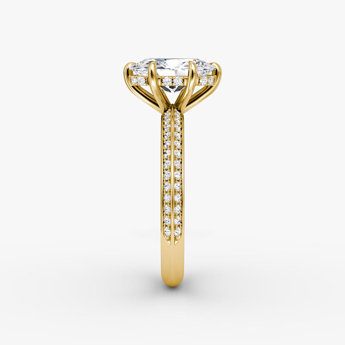 The Sculpted Oval Hidden Halo Diamond Ring with Pavé Setting