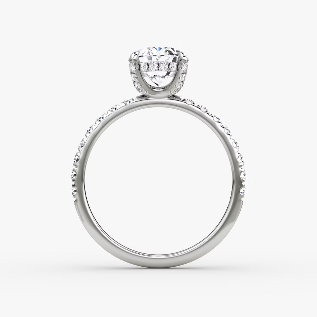 Oval Hidden Halo Diamond Ring with Pavé Setting and Prong-Set Accents