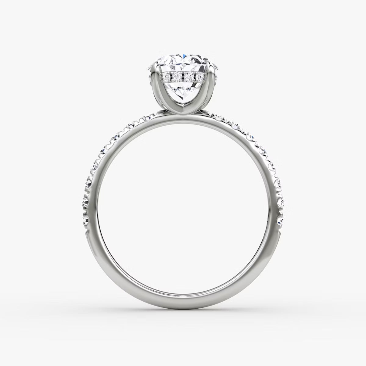 Oval Hidden Halo Diamond Ring with Pavé Setting