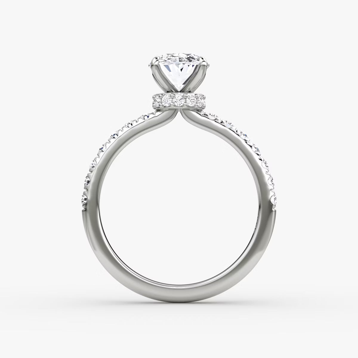 Oval Secret Halo Diamond Ring with Pavé Setting