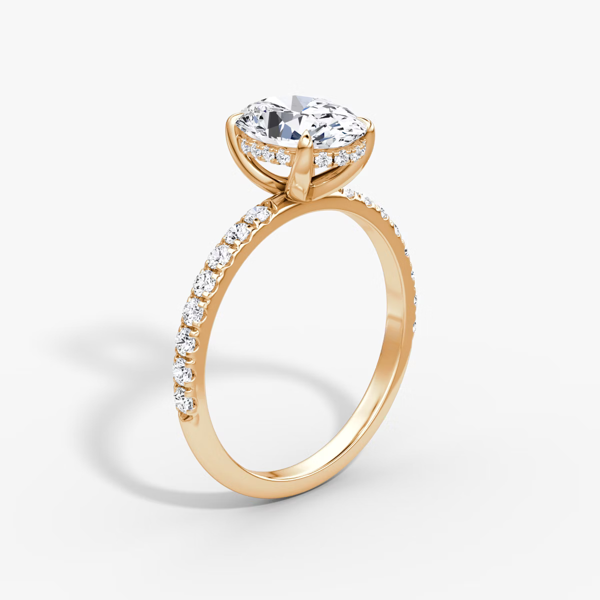 Oval Hidden Halo Diamond Ring with Pavé Setting