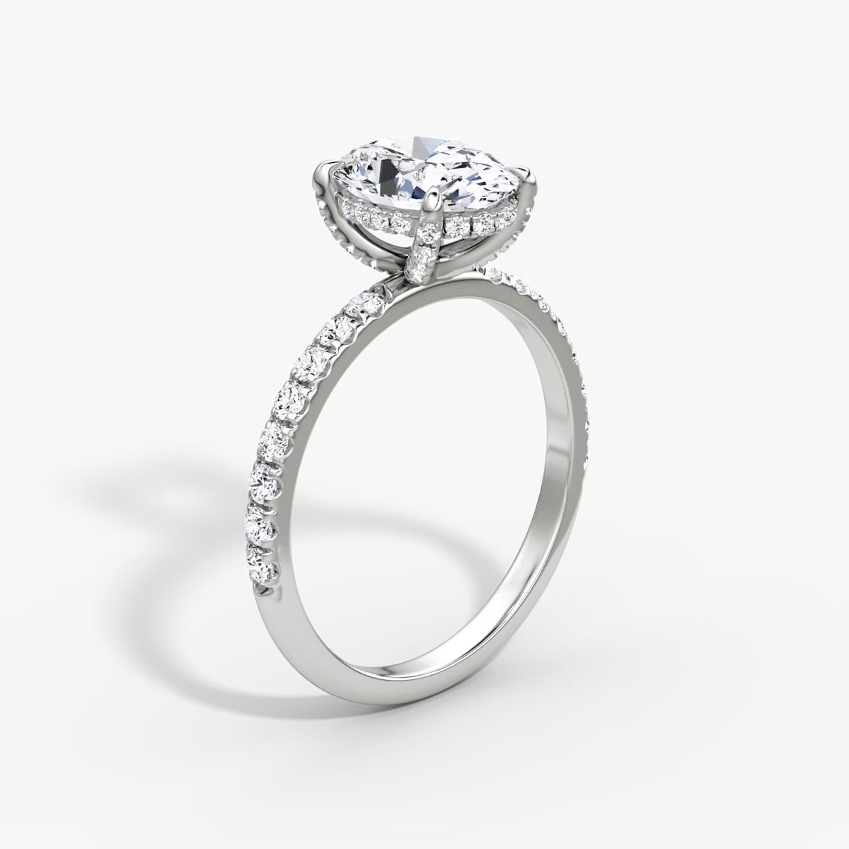 Oval Hidden Halo Diamond Ring with Pavé Setting and Prong-Set Accents