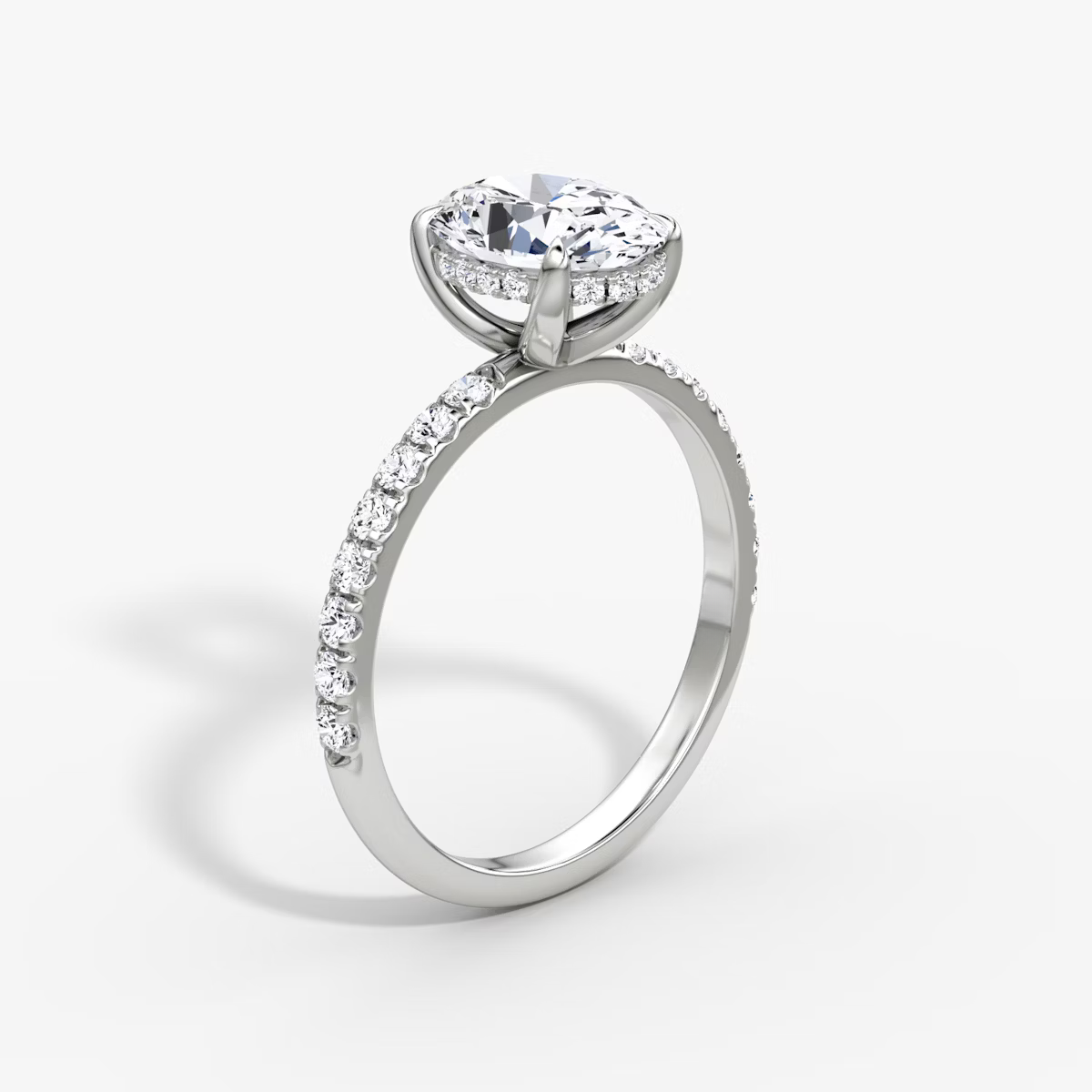 Oval Hidden Halo Diamond Ring with Pavé Setting