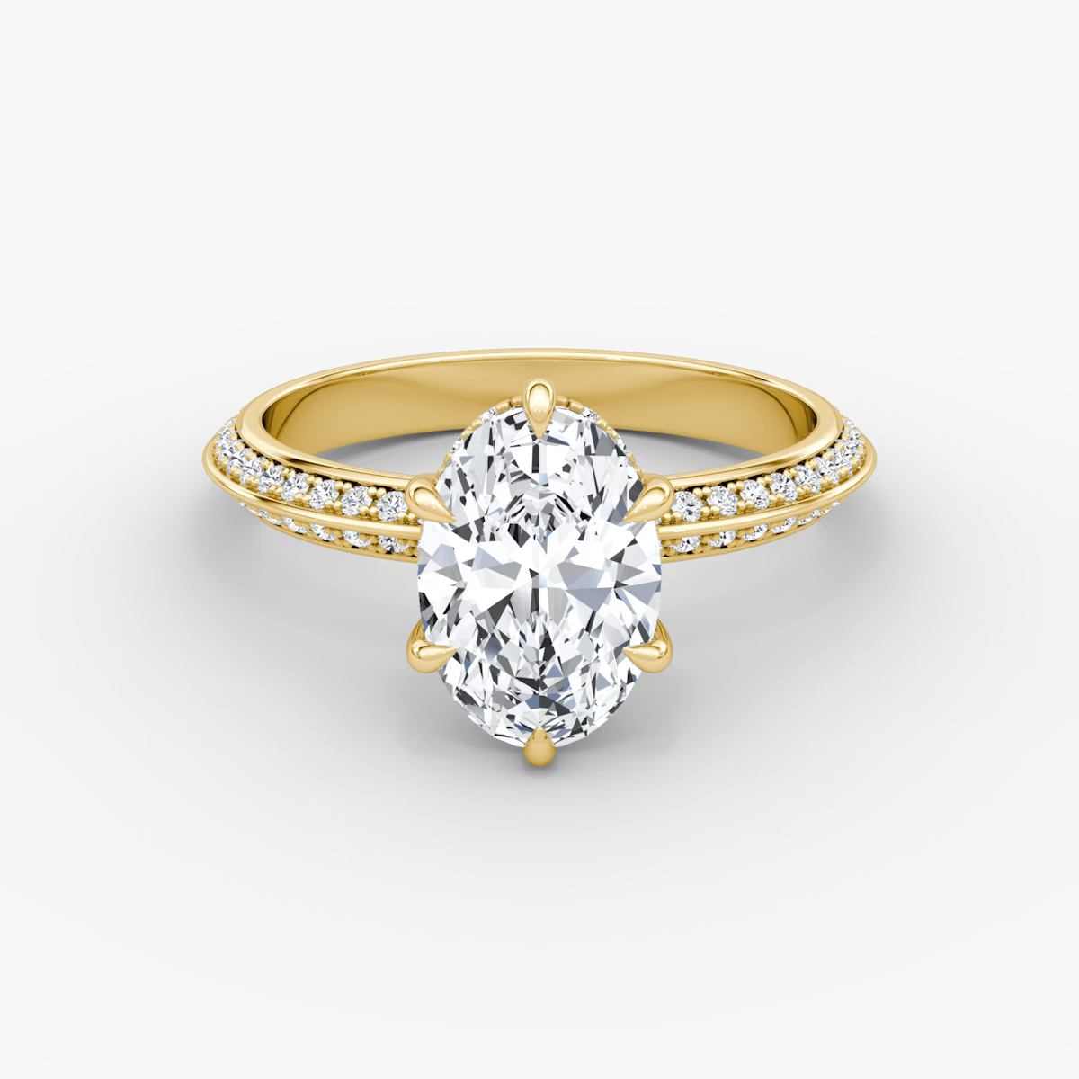 The Sculpted Oval Hidden Halo Diamond Ring with Pavé Setting